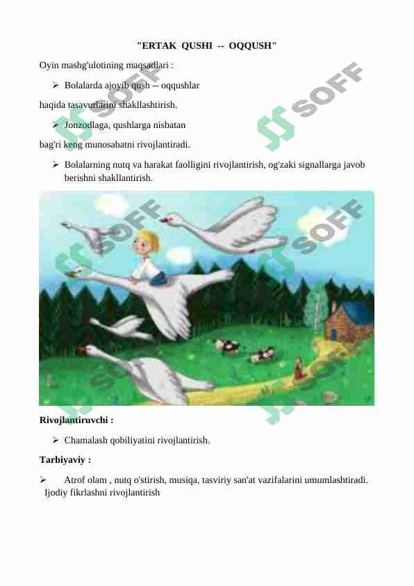 Ertak qushi Oq qush ertagi mashg'ulot ishlanma