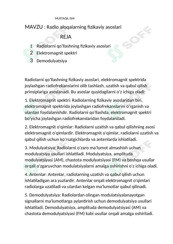 Radio aloqalarning fizikaviy asoslari