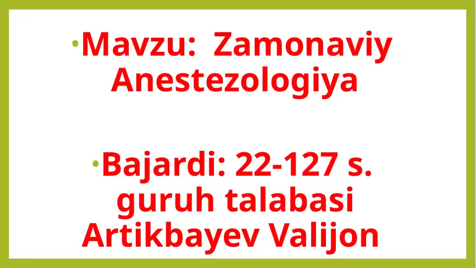Zamonaviy Anestezologiya