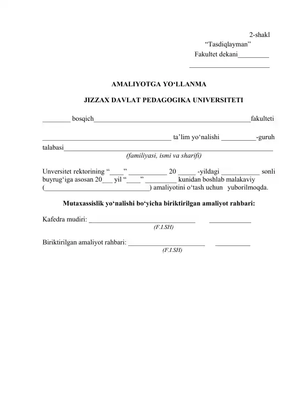 Amaliyotga yo'llanma