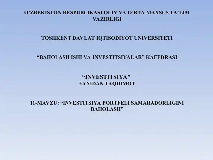 INVESTITSIYA PORTFELI SAMARADORLIGINI BAHOLASH