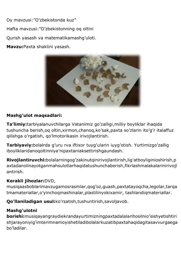 O'zbekiston mavzusidagi mashg'ulot