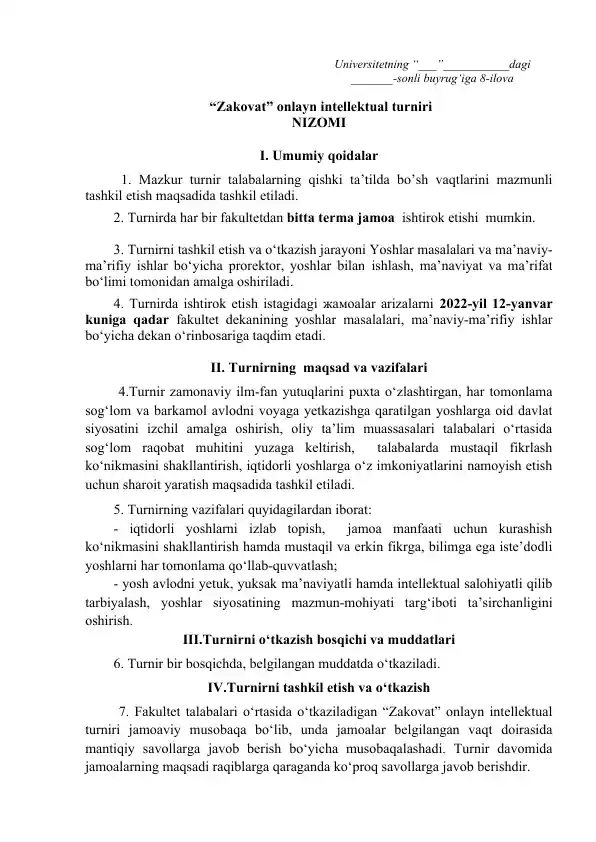 Onlayn intellektual turniri "Zakovat"