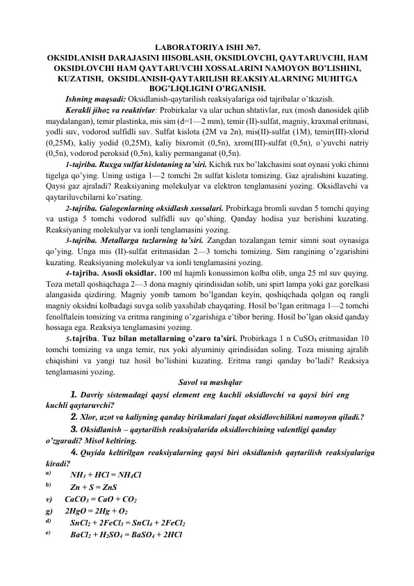 taqdimotlar-kimyo-laboratoriya-ishi-no-7-oksidlanish-qaytarilish-reaksiyalari