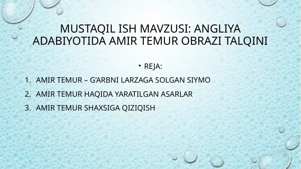 Angliya adabiyotida Amir Temur obrazi talqini