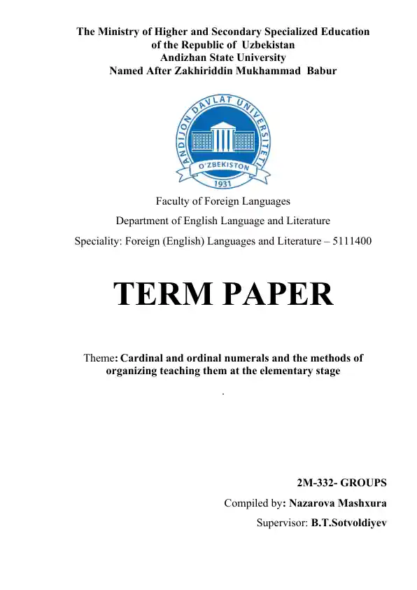 Term paper on Cardinal and Ordinal numerals