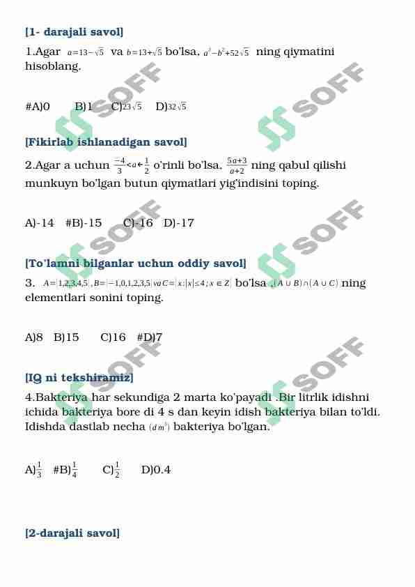 Matematika DTM BMB 30 talik test
