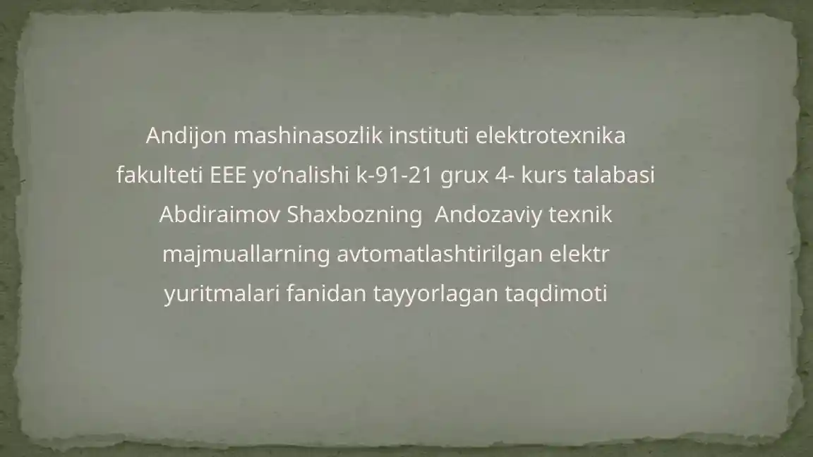 Elektr Yuritmasining Tokarlik Dastgohlarini Avtomatlashtirilgan Elektr Yuritmasi