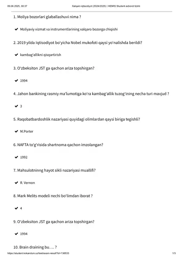 Xalqaro iqtisodiyot (2024/2025)