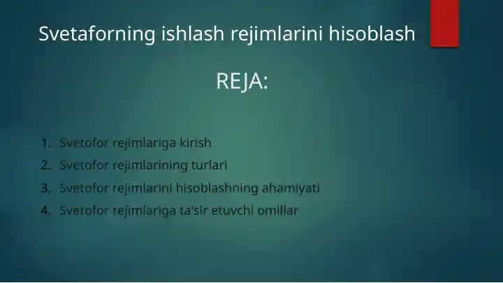 Svetofor rejimlariga taqdimot