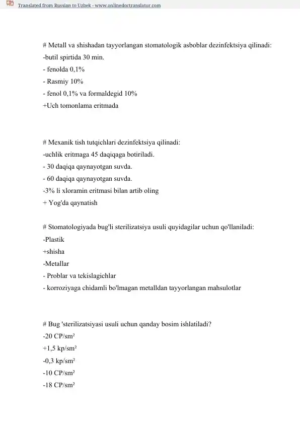 Stomatologik asboblar dezinfektsiyasi