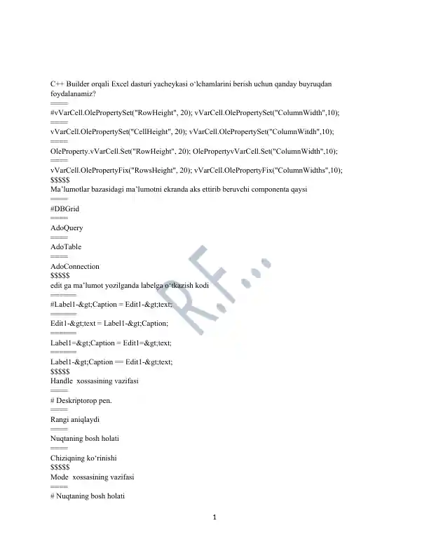 Excel dasturidagi yacheyka o'lchamlarini o'zgartirish