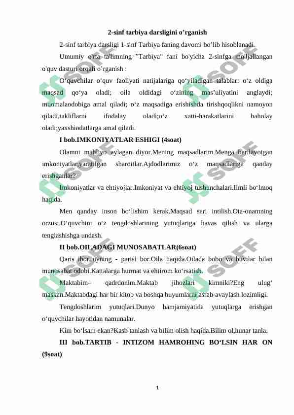2-sinf tarbiya darsligini o’rganish