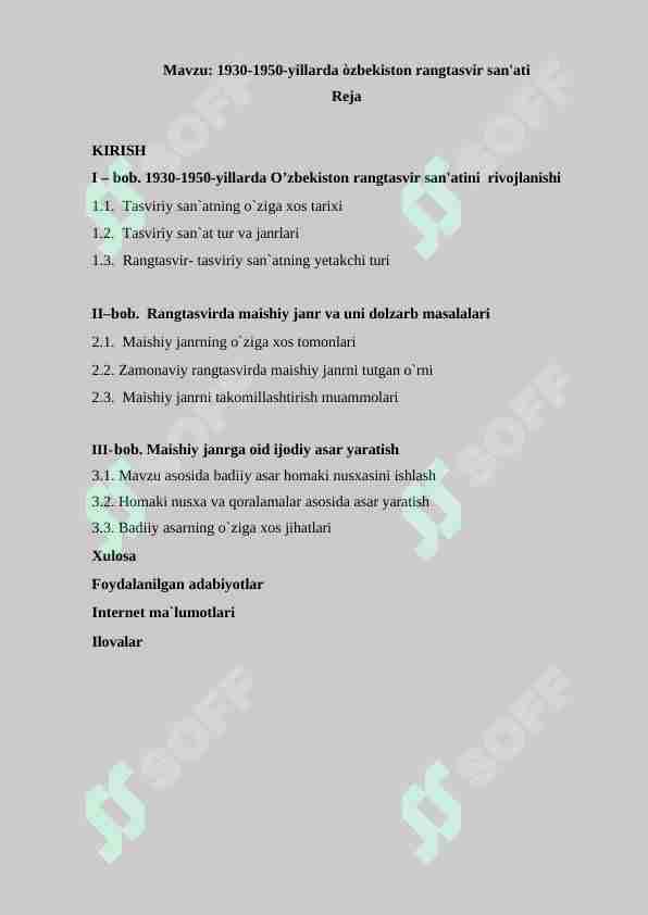 1930-1950-yillarda òzbekiston rangtasvir san'ati