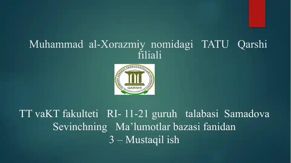 ORACLE ma'lumotlar bazasi