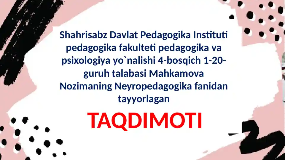 Neyropedagogika fanidan ta'lim