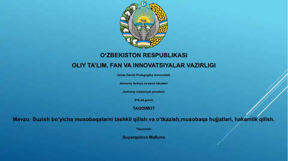 Suzish bo’yicha musobaqalarni tashkil qilish va o’tkazish