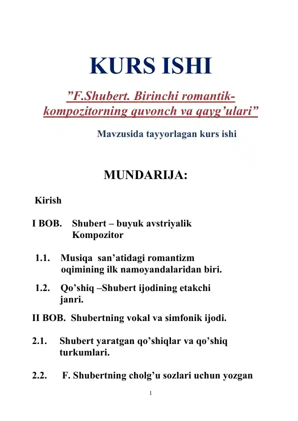 F.Shubert. Birinchi romantik-kompozitorning quvonch va qayg’ulari