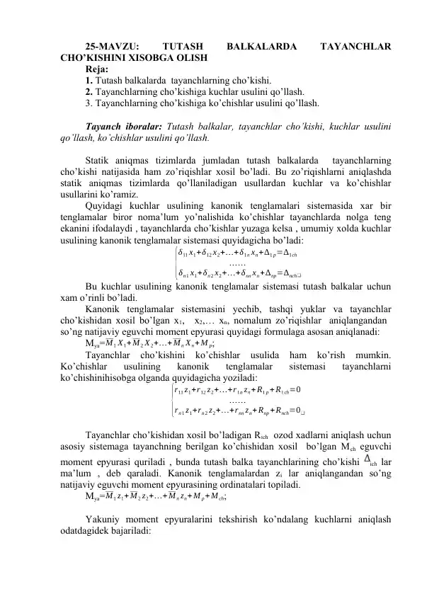 Tutash balkalarda tayanchlar cho’kishi haqida