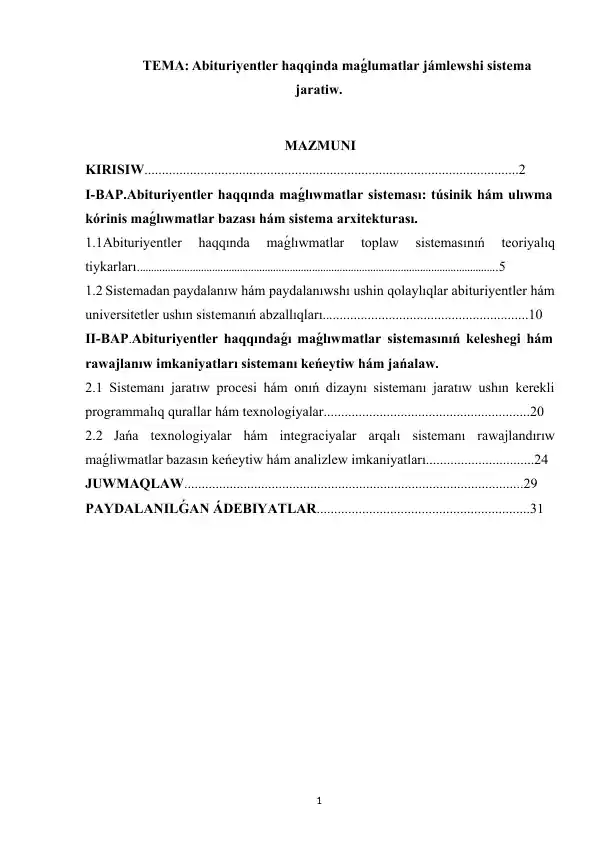 Abituriyentler haqqında ma'lumatlar jámlewshi sistema