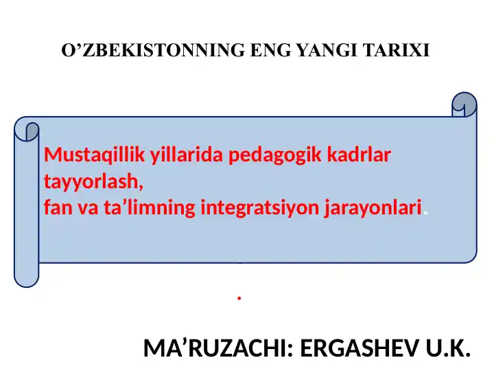 O’ZBEKISTONNING ENG YANGI TARIXI