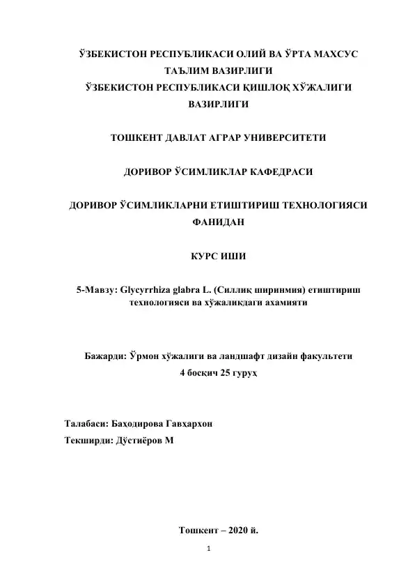 Glycyrrhiza glabra L. (Силлиқ ширинмия)