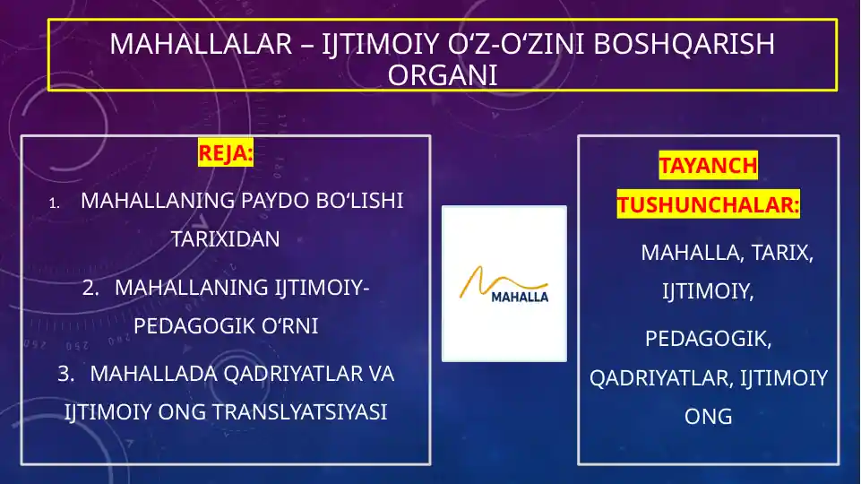 Mahallalar – ijtimoiy o‘zini boshqarish organi