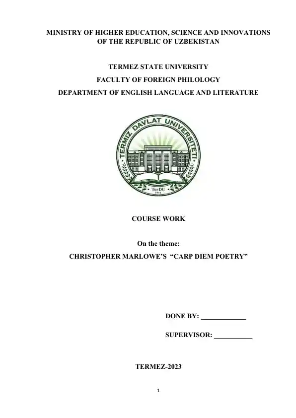 CHRISTOPHER MARLOWE’S  “CARP DIEM POETRY”