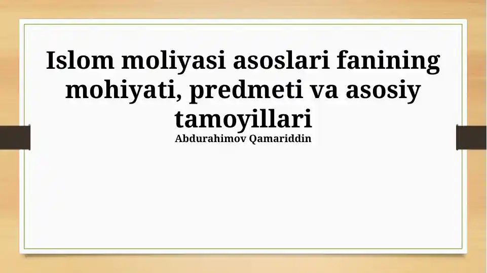 Islom moliyasi asoslari