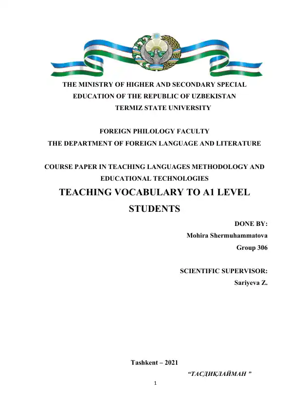 Teaching Vocabulary to A1 Level Students