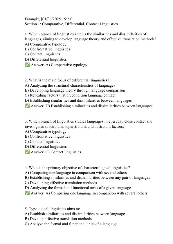 Comparative, Differential, Contact Linguistics test