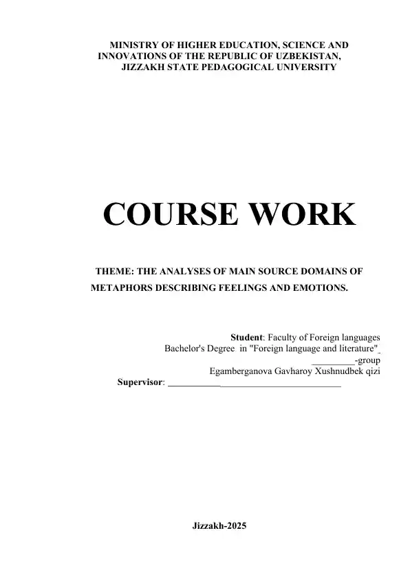 The Analyses of Main Source Domains of Metaphors Describing Feelings and Emotions (kurs ishi)