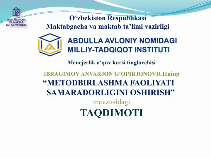 METODBIRLASHMA FAOLIYATISAMARADORLIGINI OSHIRISH
