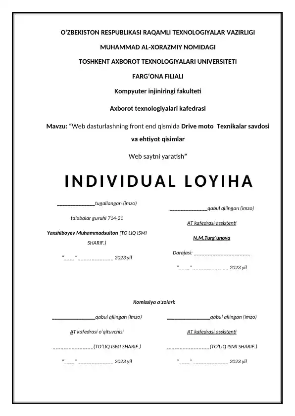 Web dasturlashning front end qismida Drive moto Texnikalar savdosi va ehtiyot qisimlar Web saytni yaratish