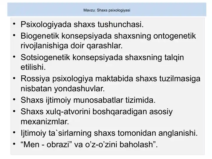 Shaxs psixologiyasi