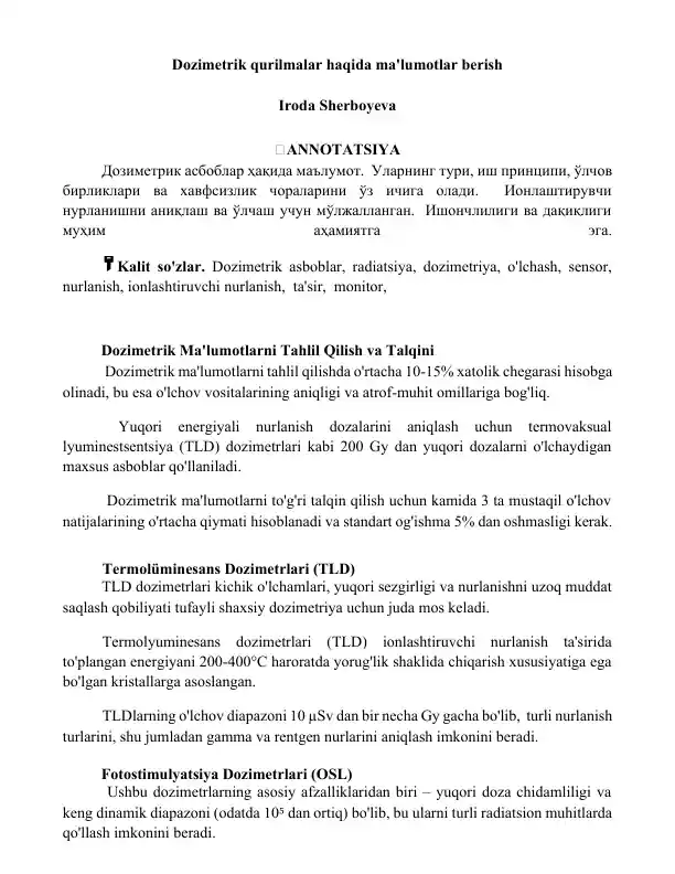 Dozimetrik qurilmalar