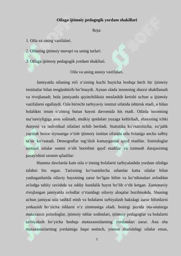 Oilaga ijtimoiy pedagogik yordam shakillari