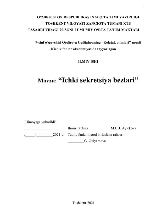 "Ichki sekretsiya bezlari"