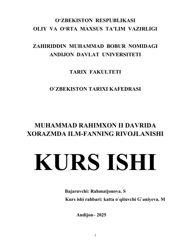 Muhammad Rahimxon II Davrida Xorazmda Ilm-fanning Rivojlanishi