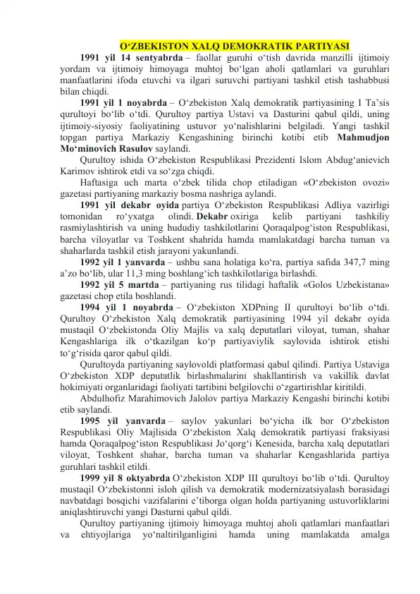 O‘ZBEKISTON XALQ DEMOKRATIK PARTIYASI