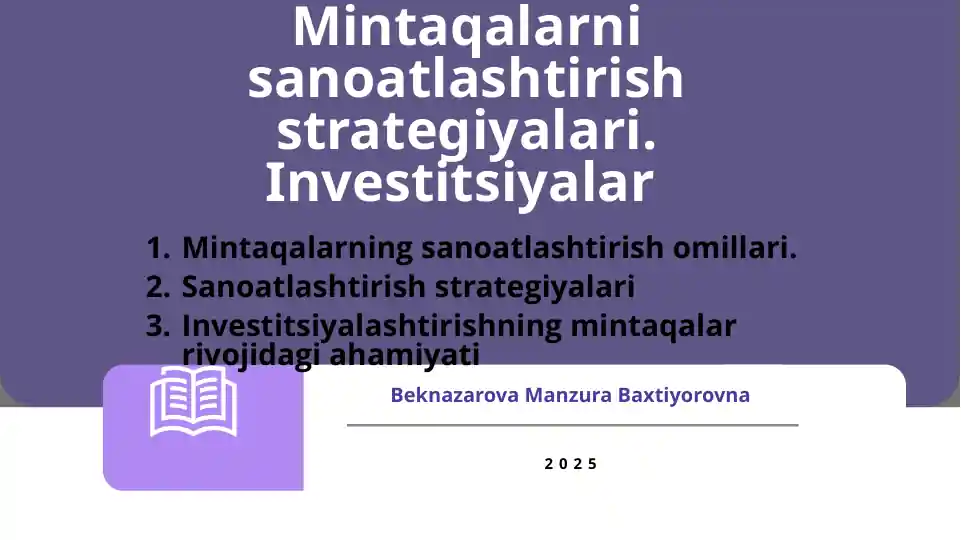 Mintaqalar nisanoatlashtirish strategiyalari va investitsiyalar