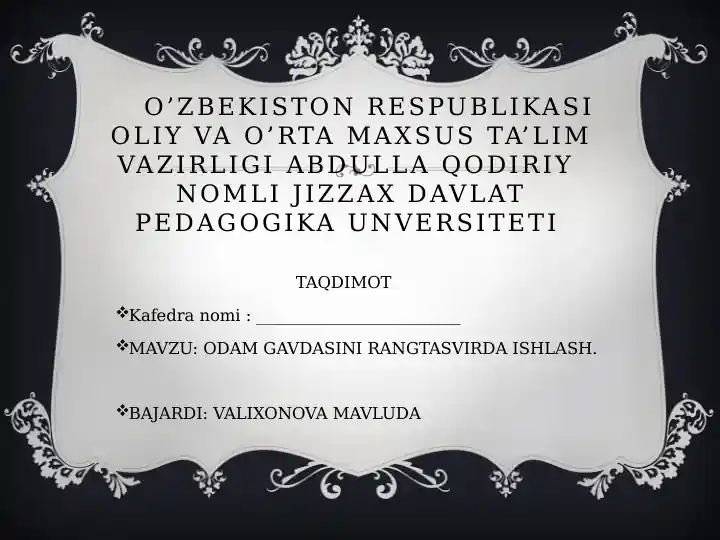 ODAM GAVDASINI RANGTASVIRDA ISHLASH