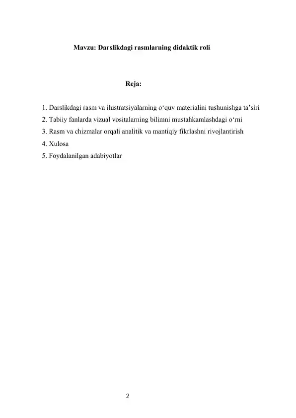 Darslikdagi rasmlarning didaktik roli