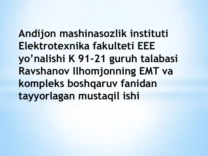 O’zgarmas tok matorini ishga tushirish pog’ona qarshiliklari va vaqt doimiylarini hisoblash