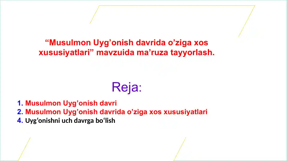 Musulmon Musulmon Uyg’onish davrida o’ziga xos xususiyatlari