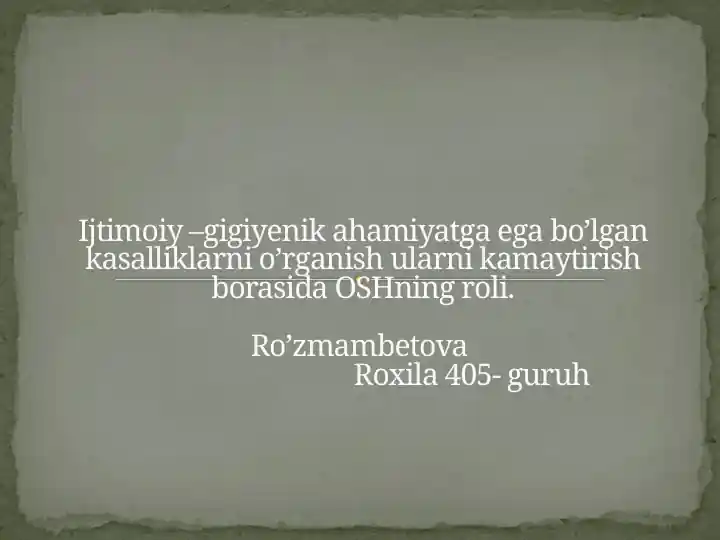 Epidemik yuqumli va epidemik kasalliklarni o'rganish