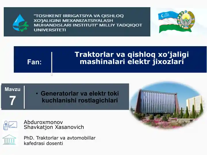 Generatorlar va elektr to'kikuchlanish rostlagichlari