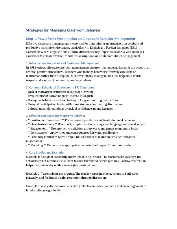 Strategies for Managing Classroom Behavior
