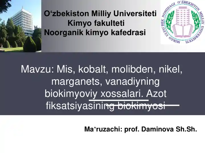 Kobalt elementining biokimyoviy roli