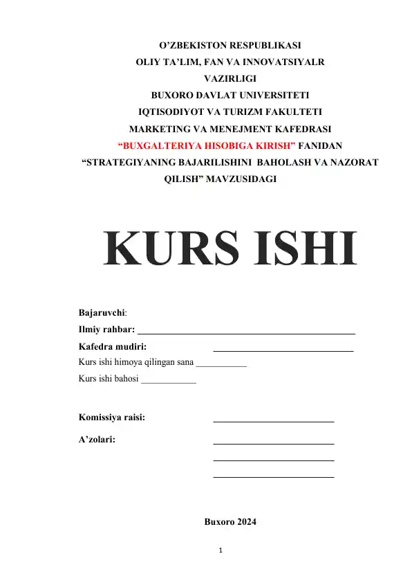 "STRATEGIYANING BAJARILISHINI BAHOLASH VA NAZORAT QILISH"